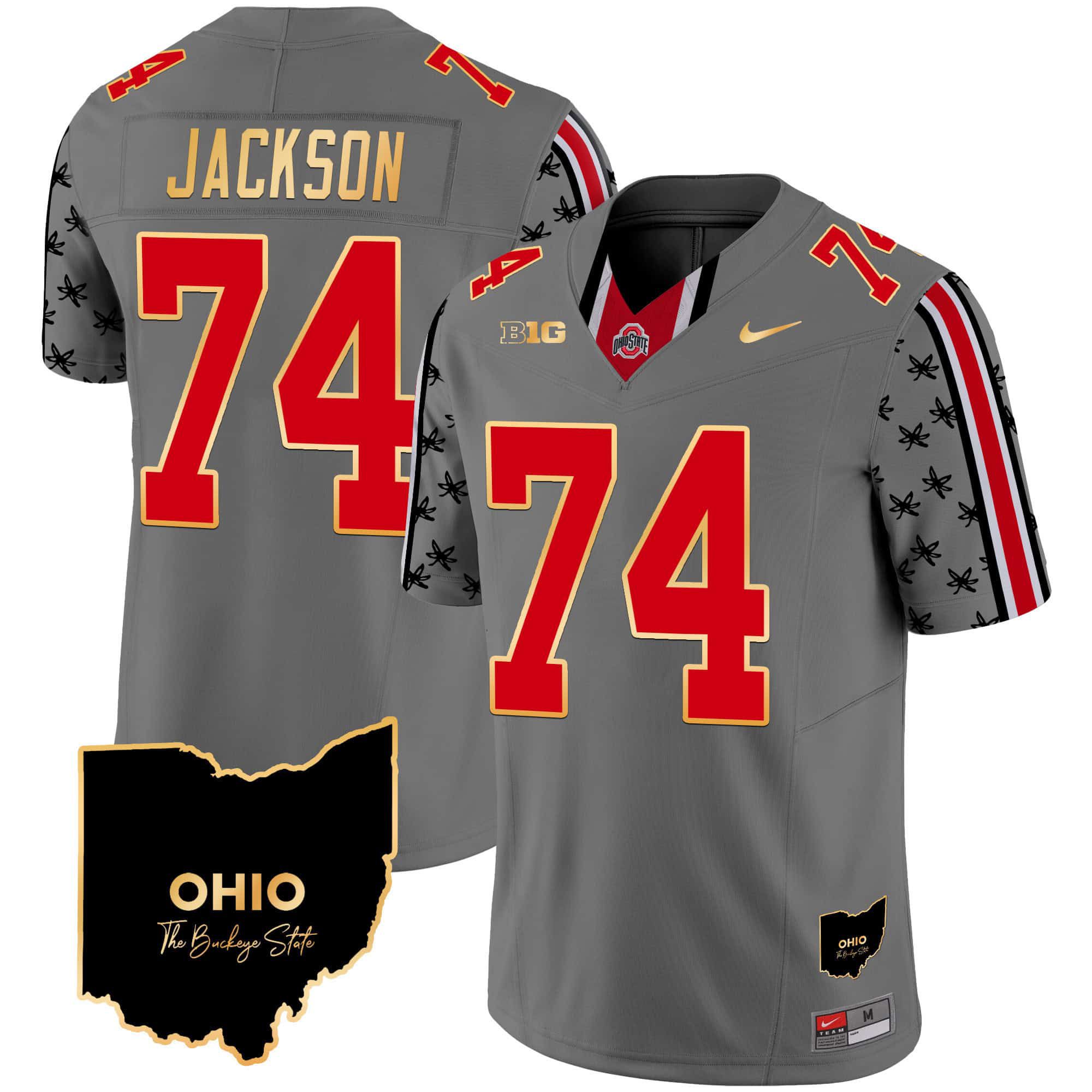 Men Ohio State Buckeyes #74 Jackson Grey 2024 Nike Home Patch Gold Trim Vapor Limited NCAA Jersey
